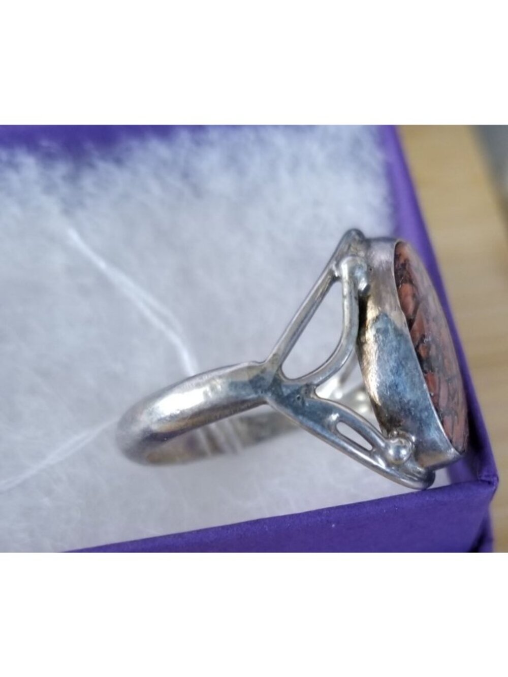 Ring Dinosauer Bone  Open Band  24 ct  4.8 Gr Size 8   15 mm x 10 mm  Harr  925 - Picture 7 of 12